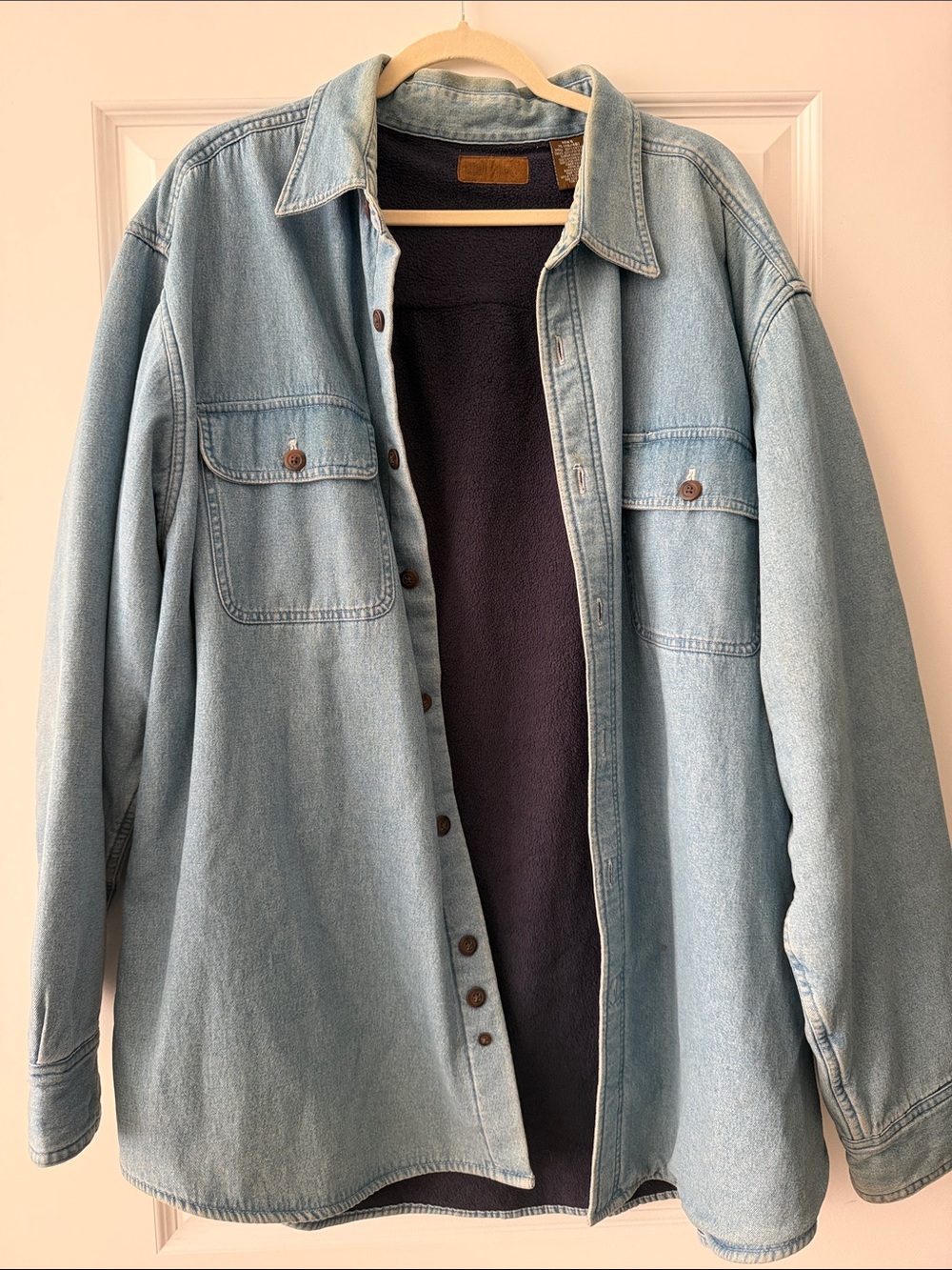 Men’s Light Blue Denim Fleece-Lined Shirt Jacket